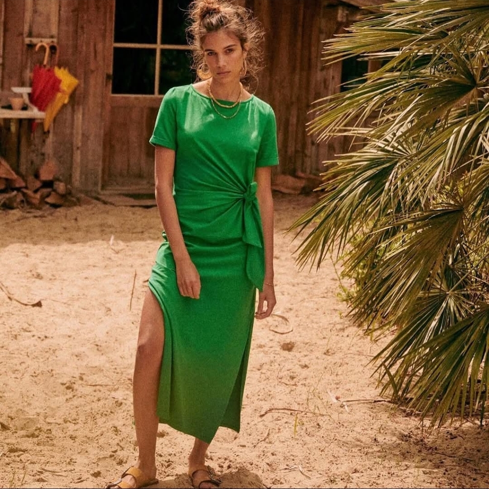 Sezane Pippa Dress in Emerald Green, L, EUC